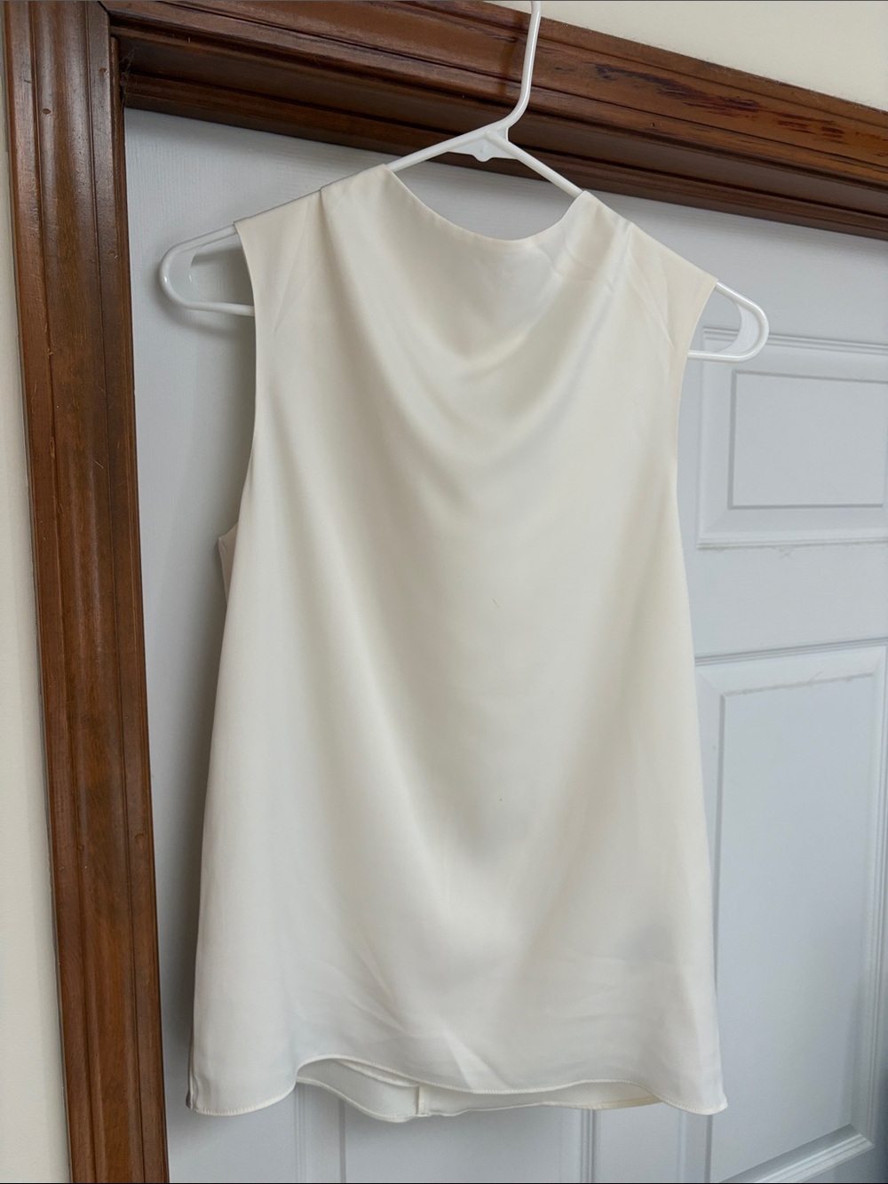 Cream Sleeveless Silk-Look Blouse Cowl Neck